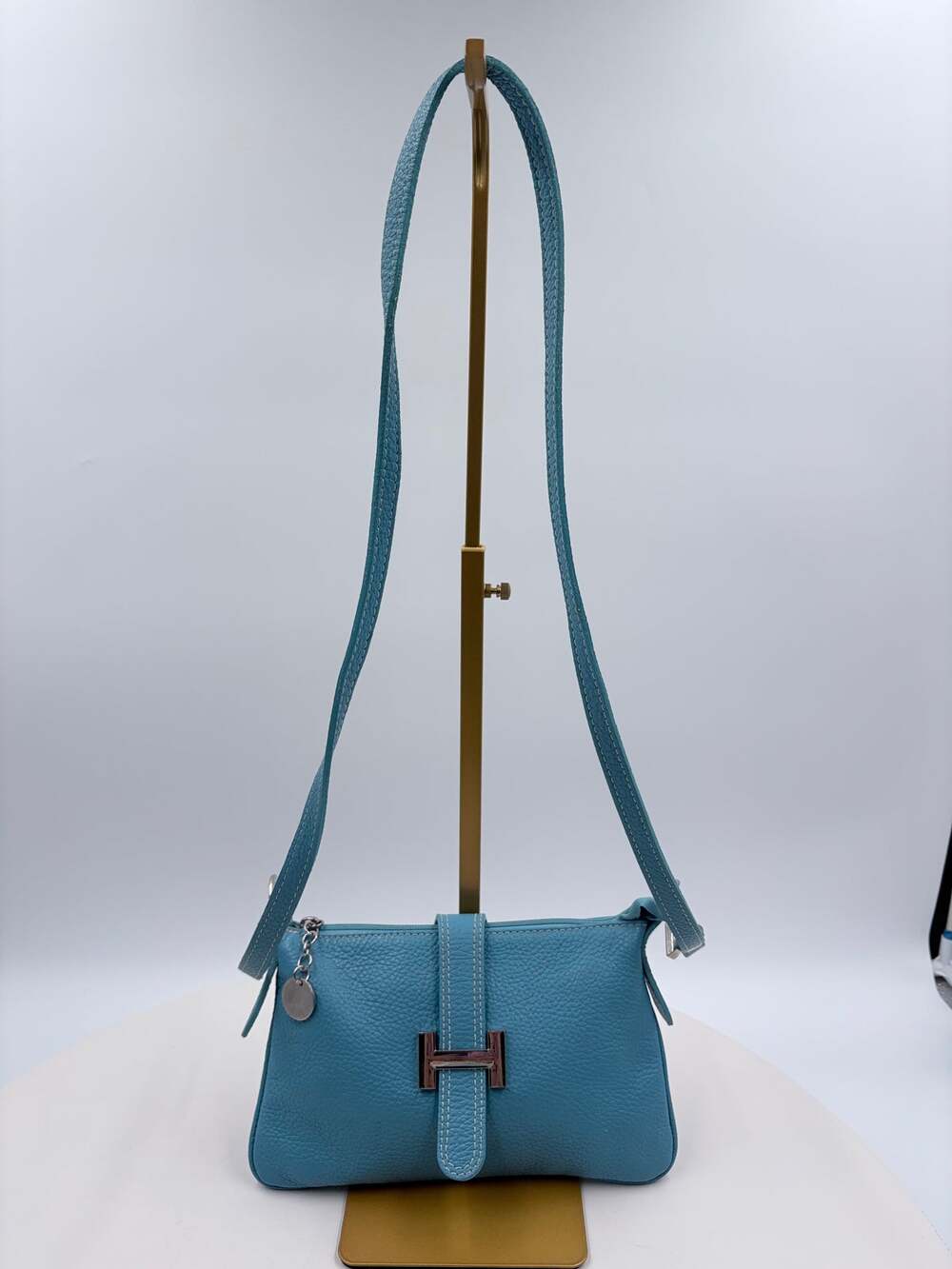 Vera Pelle Italian Baby Blue Crossbody purse